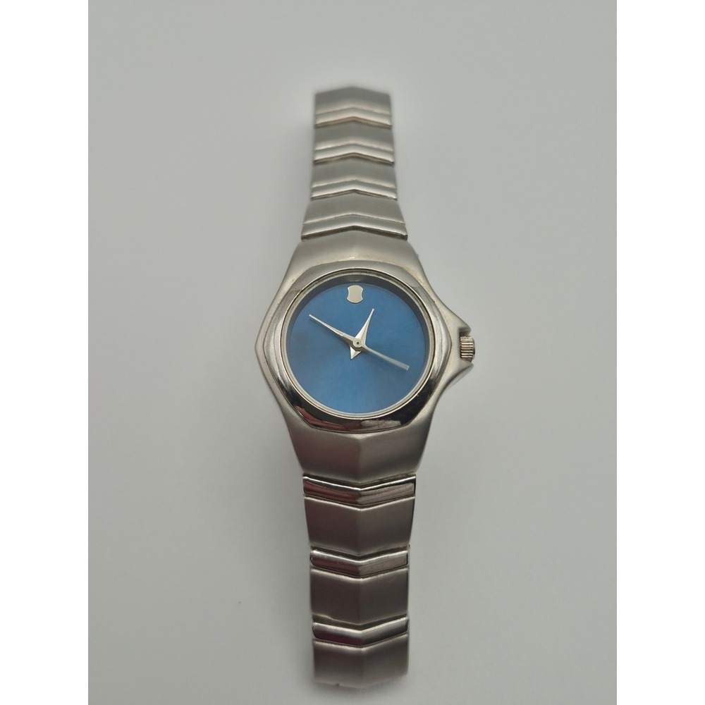 Womens Watch Blue Dial Single Dot Marker Silver Tone Chevron Bracelet